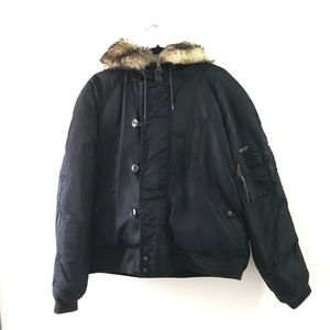 Vintage Polo Sport Sportsman Downfilled/Fur Trim Aviator Bomber Jacket